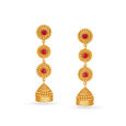 Elegant 22 Karat Yellow Gold And Stone Jhumkas,,hi-res 