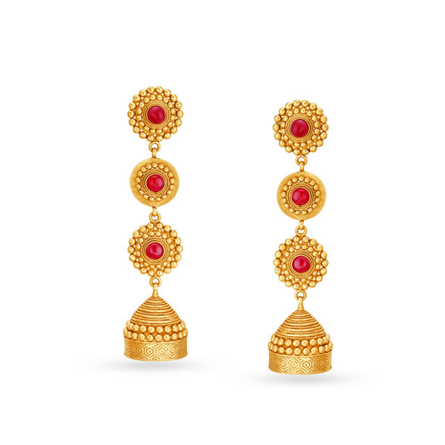 Elegant 22 Karat Yellow Gold And Stone Jhumkas,,hi-res 