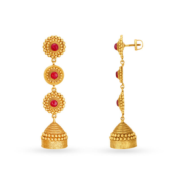 Rawa Work Gold Jhumkas,,hi-res 2