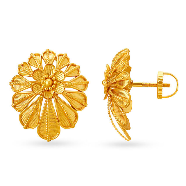 Gleaming 22 Karat Yellow Gold Floral Studs 2
