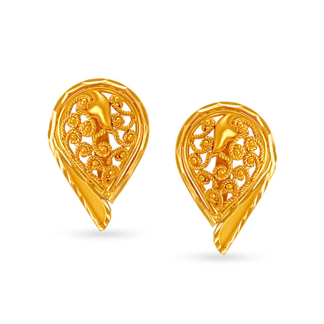 Intricate 22 Karat Yellow Gold Teardrop Studs 