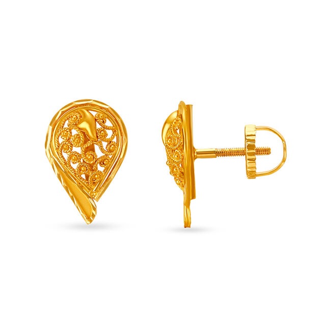 Intricate 22 Karat Yellow Gold Teardrop Studs 2