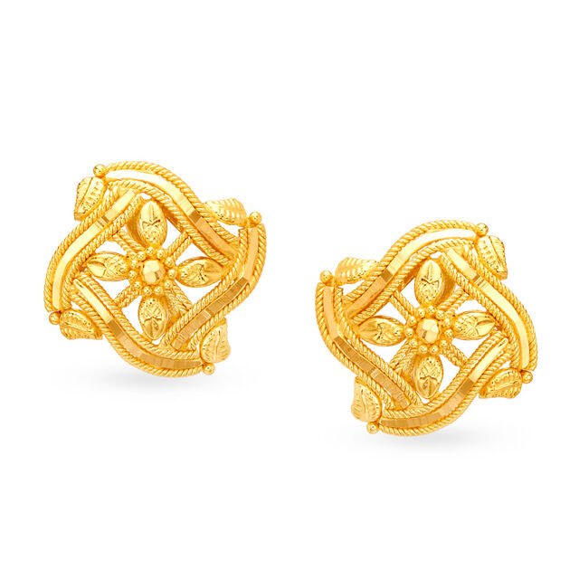 Antique Glossy Gold Curved Square Stud Earrings 