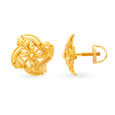 Antique Glossy Gold Curved Square Stud Earrings 2
