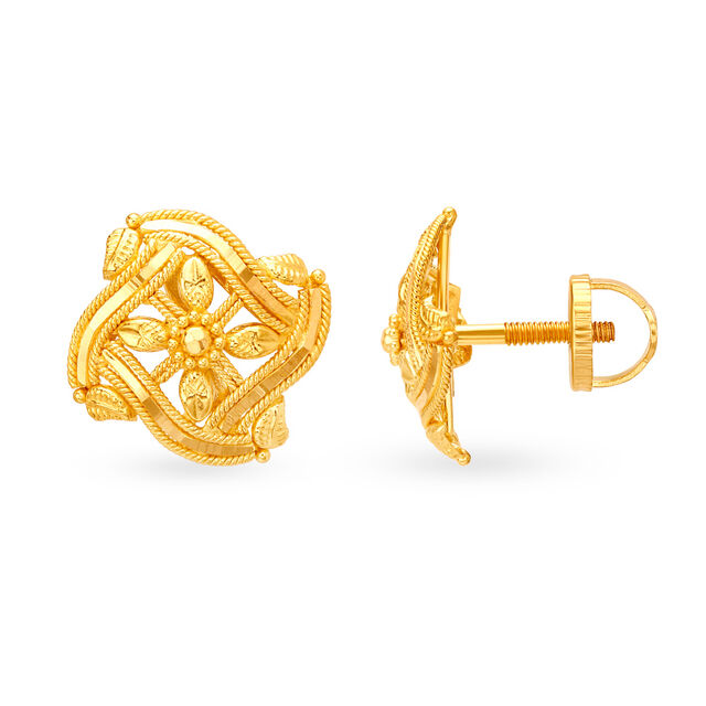 Antique Glossy Gold Curved Square Stud Earrings 2