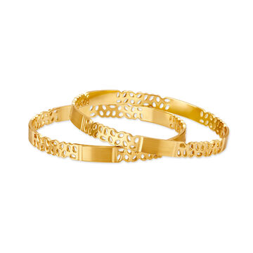 Artistic Yellow Gold Oval Lattice Bangles