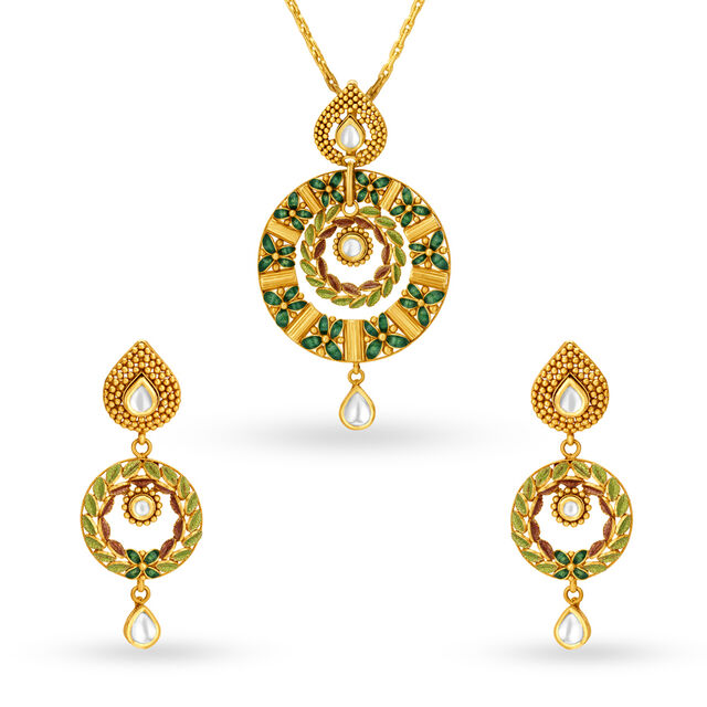 Leaf Inspired Verdant Gold Pendant and Earrings Set,,hi-res 