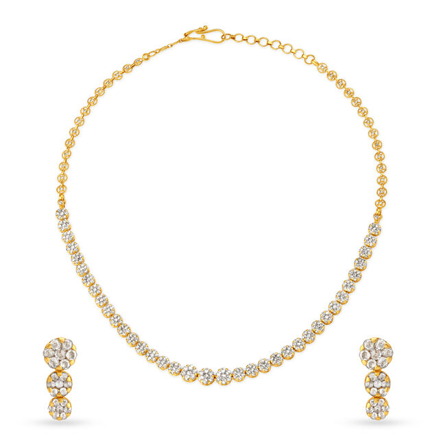 Appealing Oval Shape Gold Necklace Set With Subtle Floral Motif 