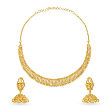 Mesmeric 22 Karat Yellow Gold Filigree Necklace And Earrings Set
