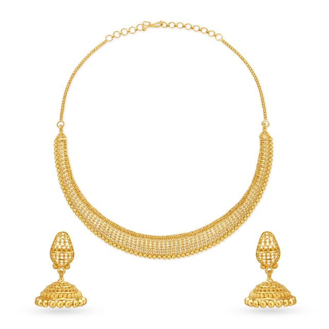 Mesmeric 22 Karat Yellow Gold Filigree Necklace And Earrings Set 
