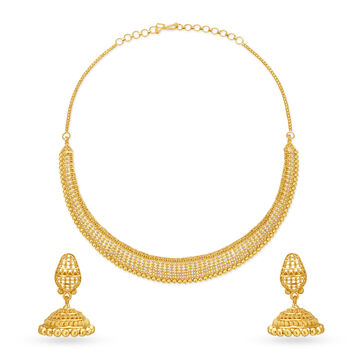 Mesmeric 22 Karat Yellow Gold Filigree Necklace And Earrings Set