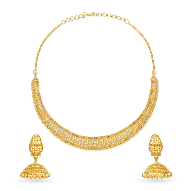 Mesmeric 22 Karat Yellow Gold Filigree Necklace And Earrings Set,,hi-res 