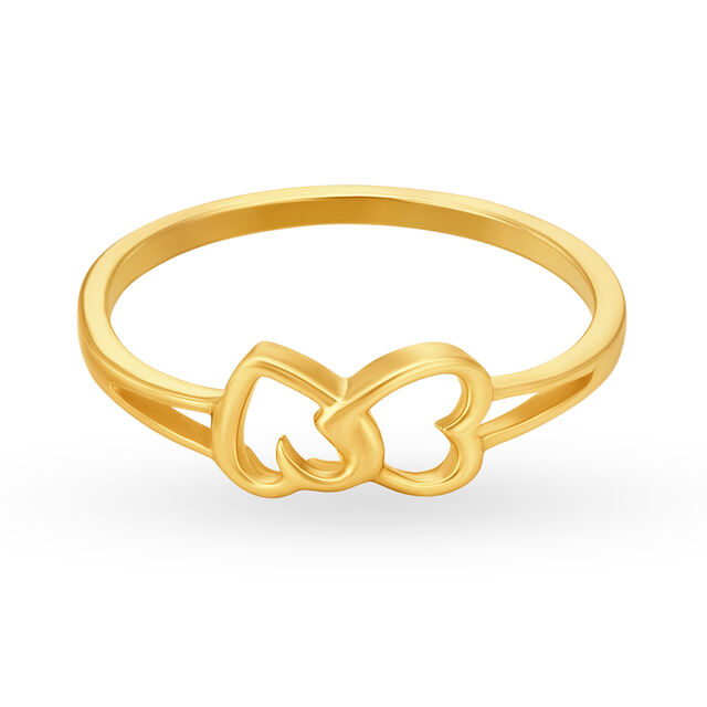 Romantic 22 Karat Yellow Gold Interlinked Hearts Finger Ring