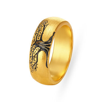 Tree Design Black Antique Gold Finger Ring For Men