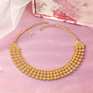 Palatial Yellow Gold Floral Necklace and Earrings Set