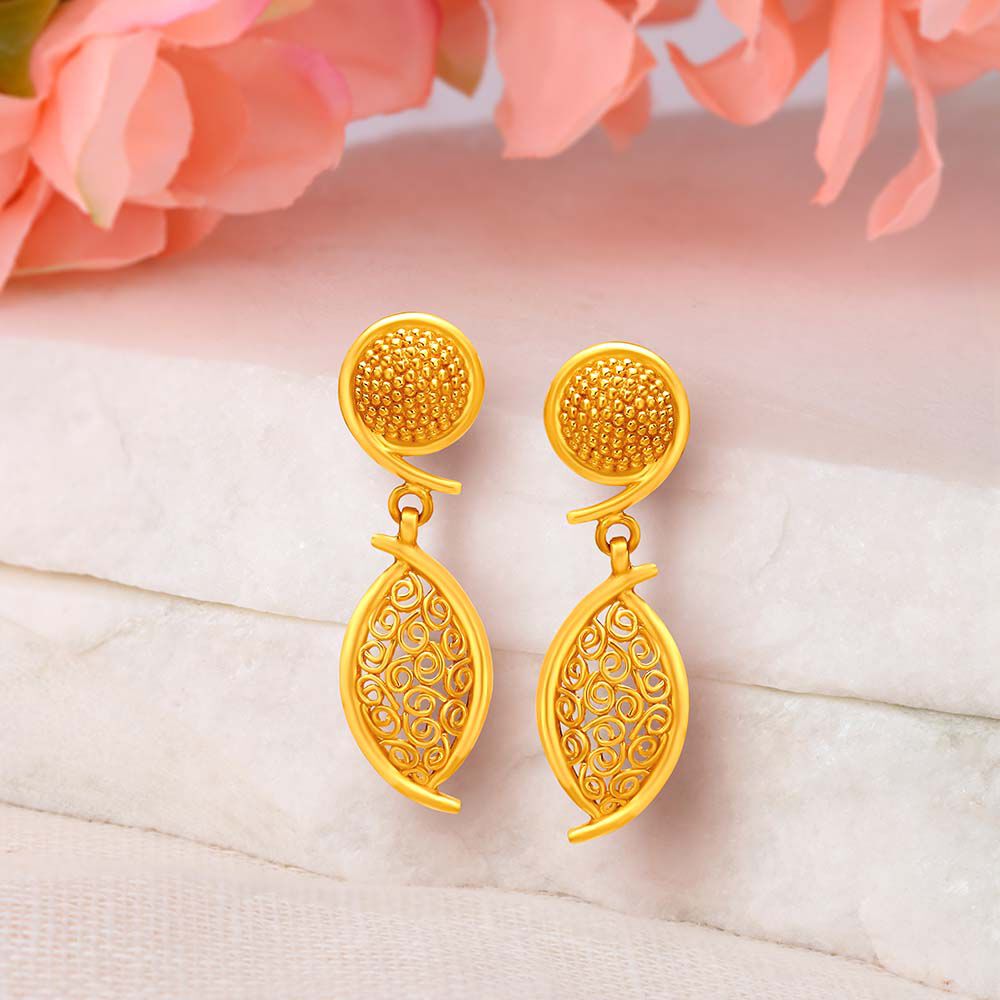 Buy Ornate Spiral Motif Gold Drop Earrings at Best Price Tanishq US