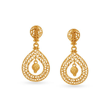 Traditional Gold Jali Work Mesh Drop Earrings