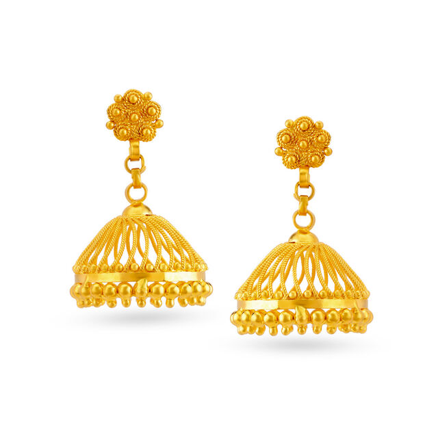 Radiant Rawa Work Traditional Gold Jhumkas,,hi-res 