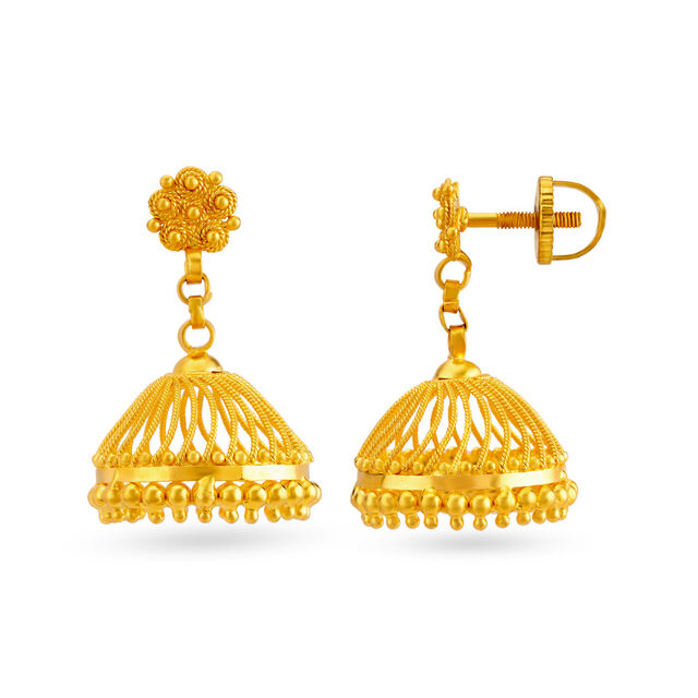 Radiant Rawa Work Traditional Gold Jhumkas,,hi-res 2