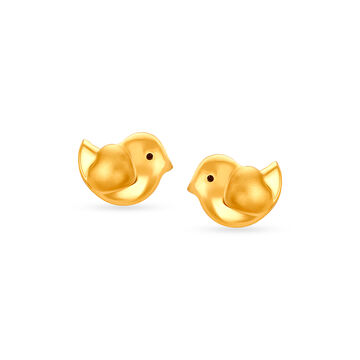 Contemporary Sparrow Shaped Gold Stud Earrings For Kids