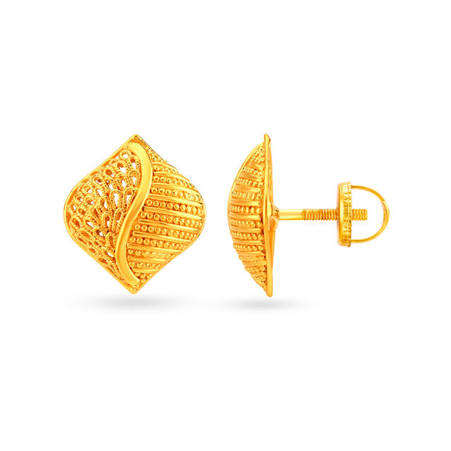Traditional Jali Work Gold Marquise Stud Earrings 2