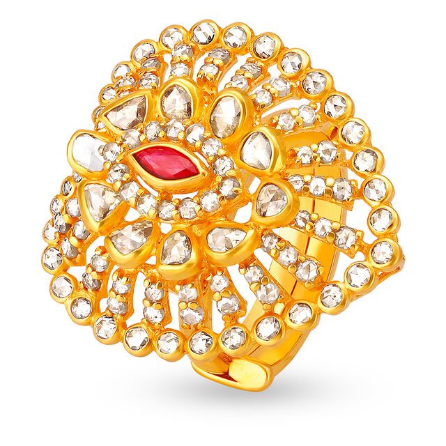 Yellow Gold and Polki Finger Ring,,hi-res 