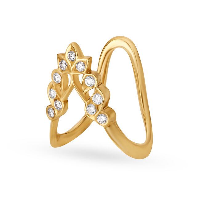 Elegant 22 Karat Yellow Gold And Diamond Studded Vanki Ring 