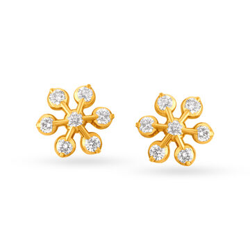Classic 22 Karat Yellow Gold And Diamond Floral Studs