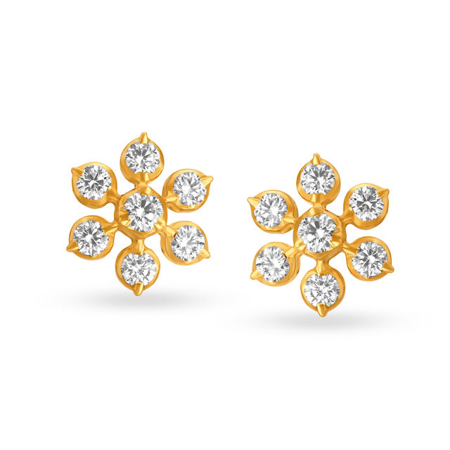 Dainty Diamond Adorned Gold Floral Stud Earrings,,hi-res 