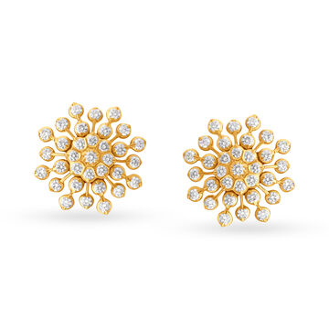 Scintillating 22 Karat Yellow Gold And Diamond Floral Studs