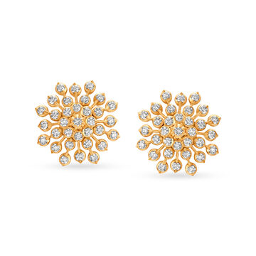 Hypnotic Floral Diamond Adorned Gold Stud Earrings
