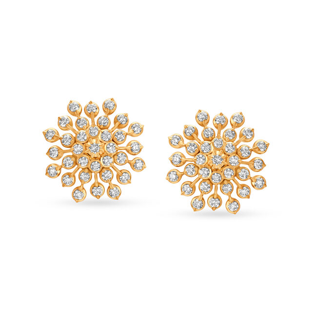 Hypnotic Floral Diamond Adorned Gold Stud Earrings,,hi-res 
