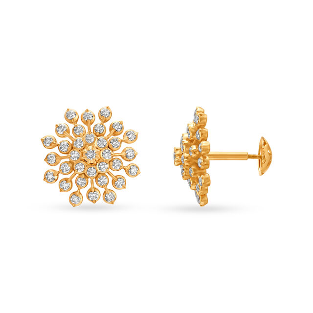 Hypnotic Floral Diamond Adorned Gold Stud Earrings,,hi-res 2