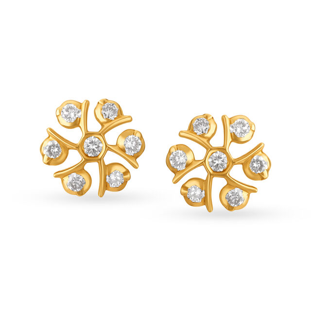Lustrous 22 Karat Yellow Gold And Diamond Floral Studs 