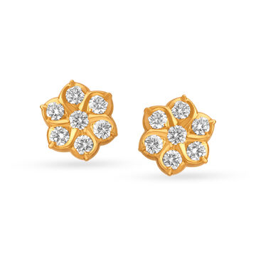 Graceful 22 Karat Yellow Gold And Diamond Floral Studs