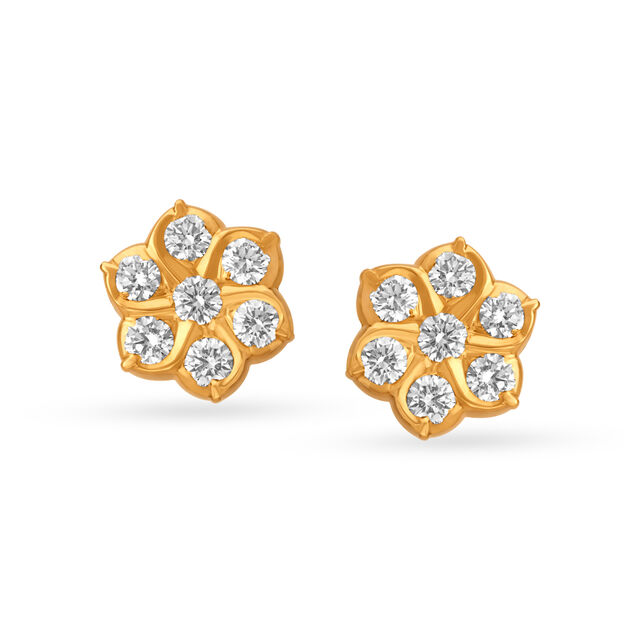 Graceful 22 Karat Yellow Gold And Diamond Floral Studs,,hi-res 
