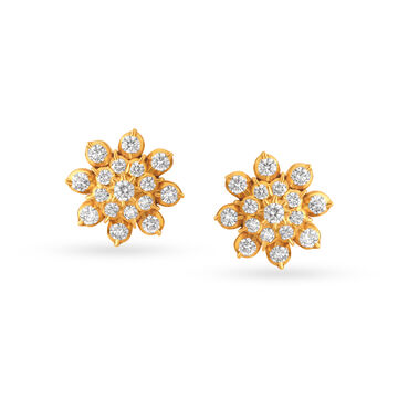 Scintillating 22 Karat Yellow Gold And Diamond Floral Studs