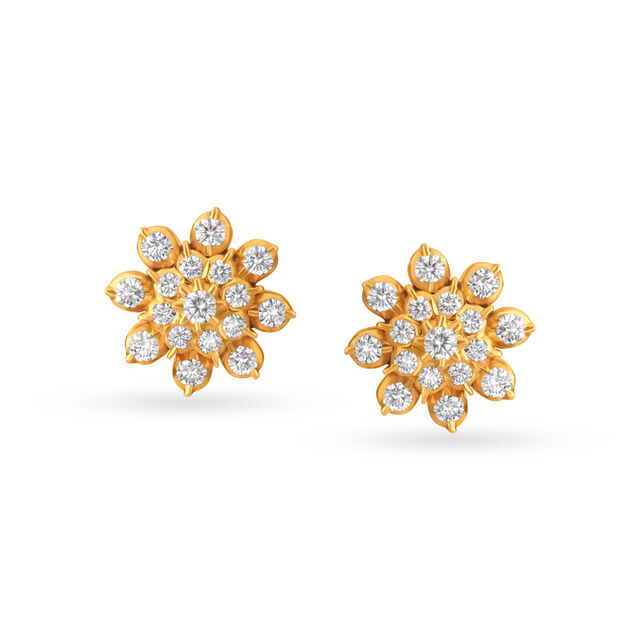 Scintillating 22 Karat Yellow Gold And Diamond Floral Studs,,hi-res 