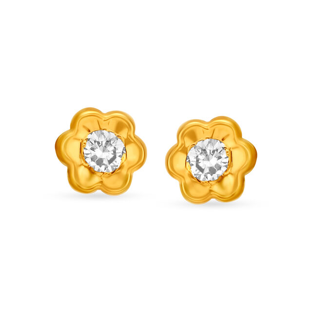 Sublime 22 Karat Yellow Gold And Diamond Flower Stud Earrings,,hi-res 