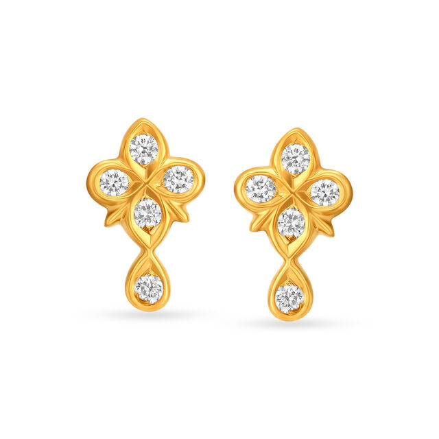 Beautiful 22 Karat Yellow Gold And Diamond Floral Stud Earrings,,hi-res 