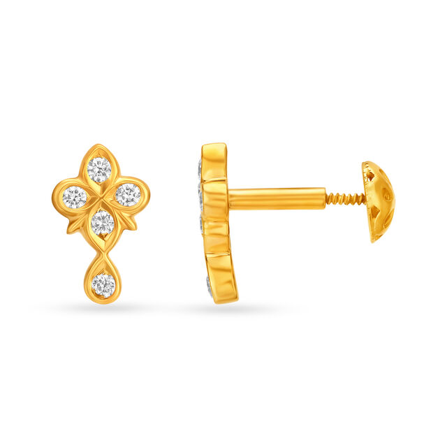 Beautiful 22 Karat Yellow Gold And Diamond Floral Stud Earrings,,hi-res 2