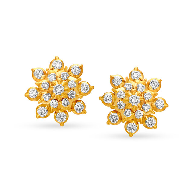 Lustrous 22 Karat Yellow Gold And Diamond Floral Studs,,hi-res 