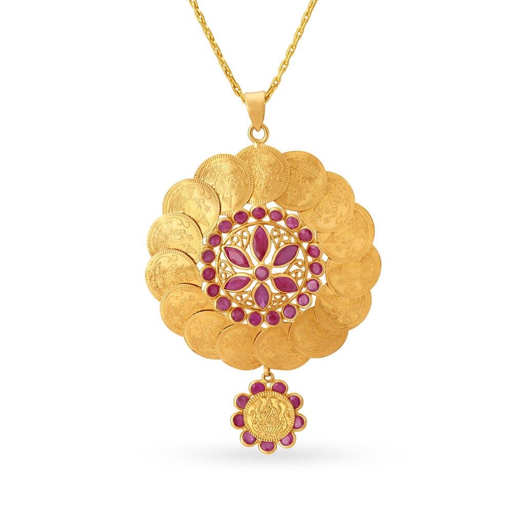 Buy Traditional Grand Lakshmi Kasu Religious Ruby Pendant at Best Price Tanishq US