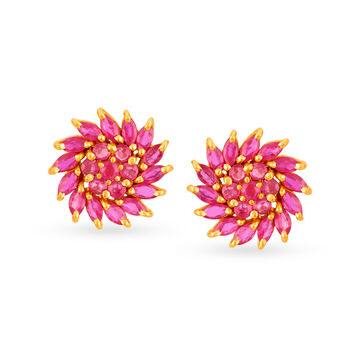 Hypnotic Ruby Floral Round Stud Earrings