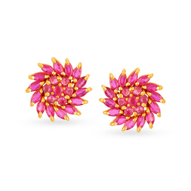 Hypnotic Ruby Floral Round Stud Earrings 