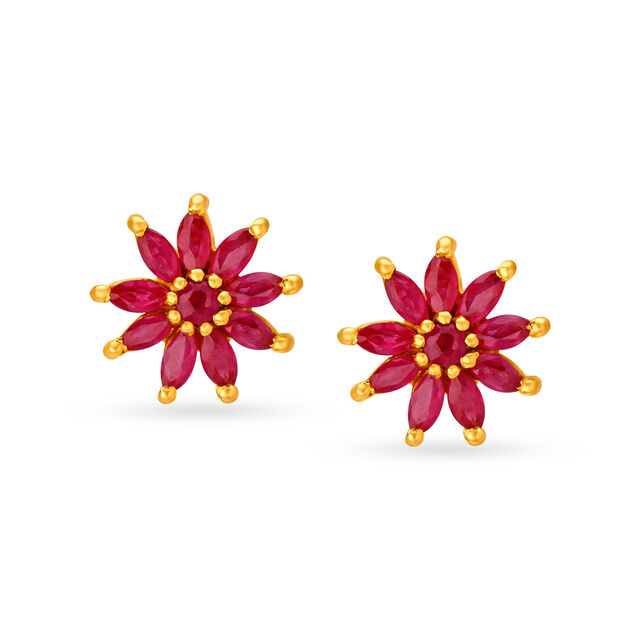 Mesmerizing 22 Karat Gold And Ruby Bloom Stud Earrings 