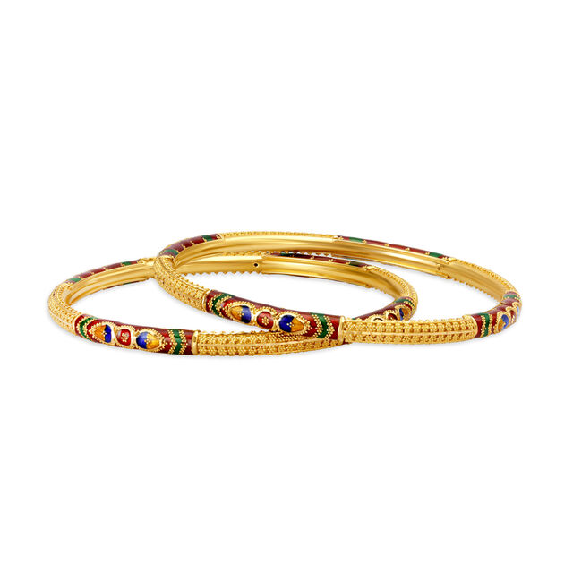 Coruscating Yellow Gold Enamel Beaded Bangles