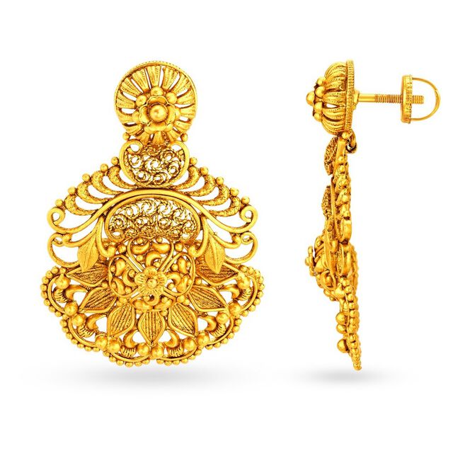 Tanishq Gold Pendant and Earrings Set,,hi-res
