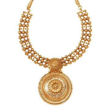 Celestial 22 Karat Yellow Gold Floral Disc Necklace