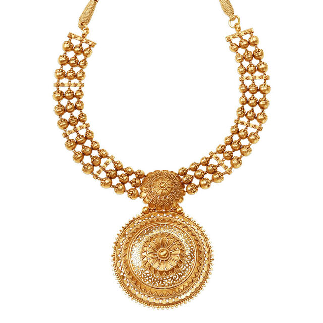 Celestial 22 Karat Yellow Gold Floral Disc Necklace,,hi-res 